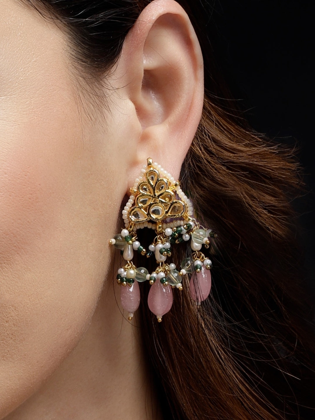Kundan Earring with Pink Drops
