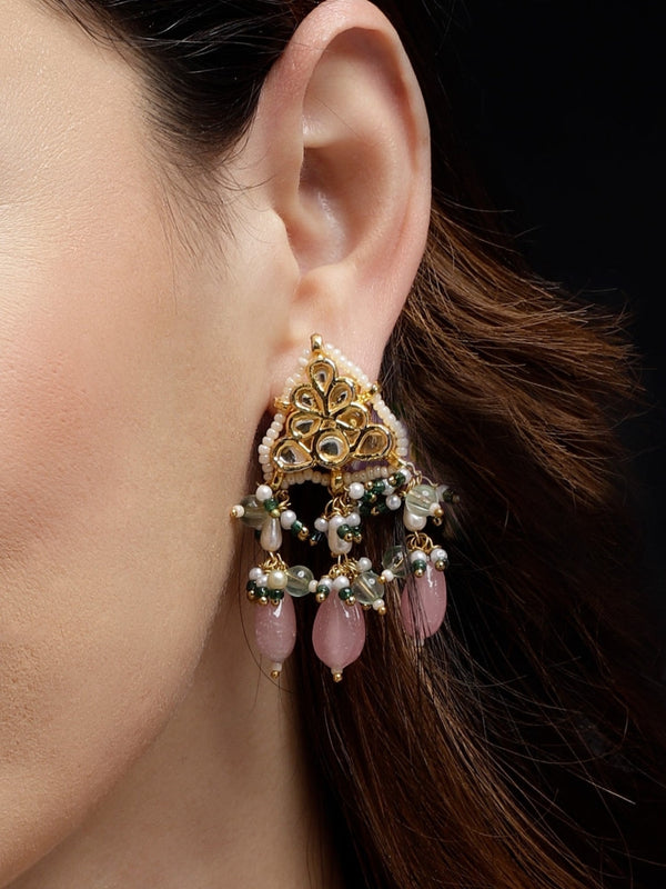 DGED24135 Pink Kundan Drop Earrings