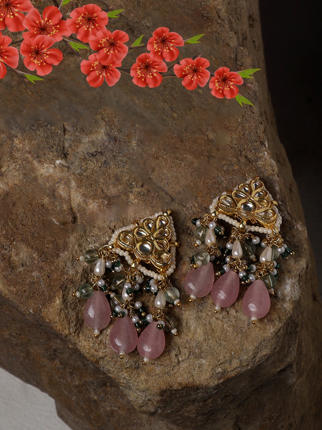 Kundan Earring with Pink Drops