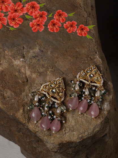 Kundan Earring with Pink Drops