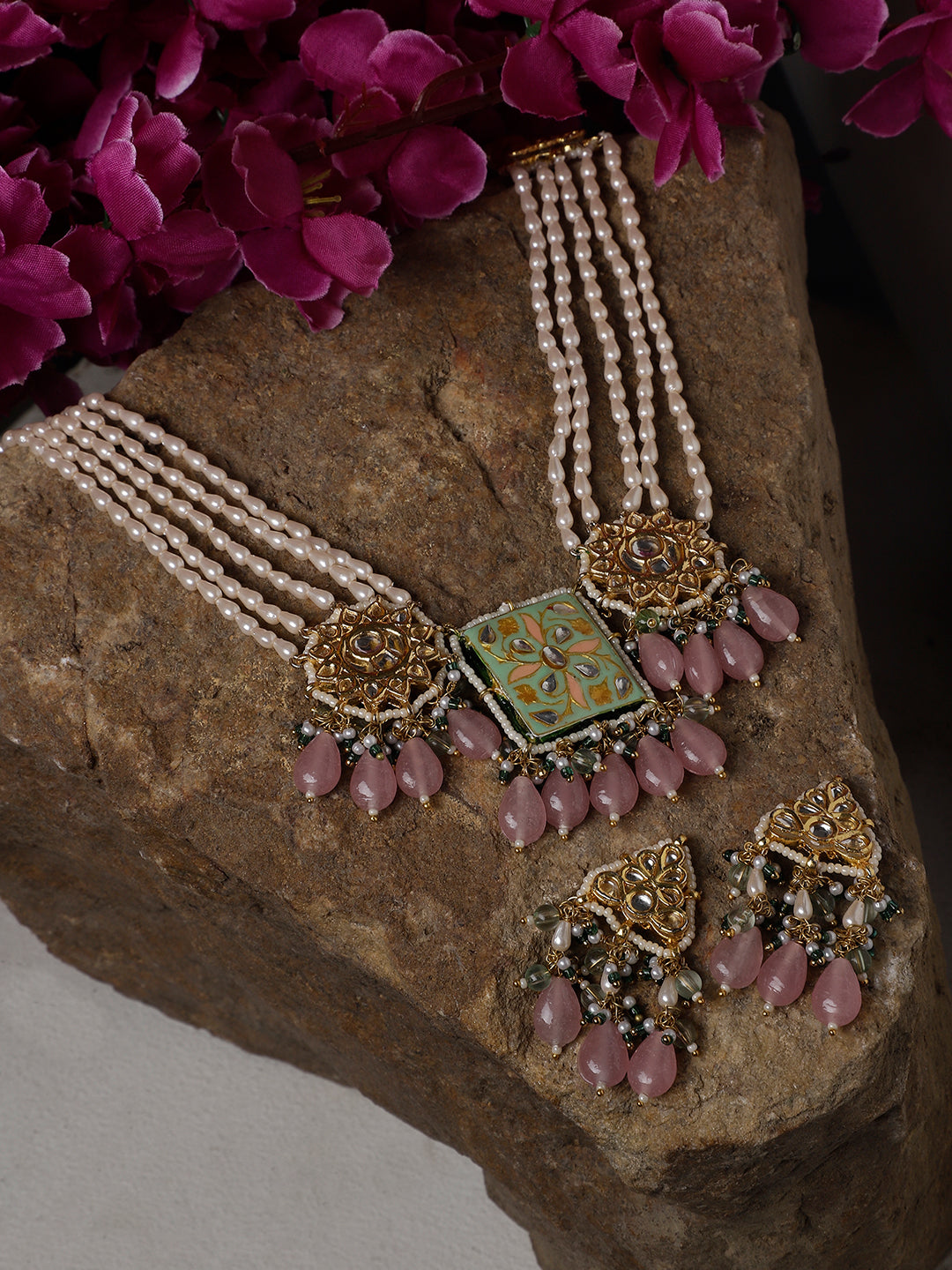 Kundan Earring with Pink Drops