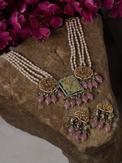 Kundan Earring with Pink Drops