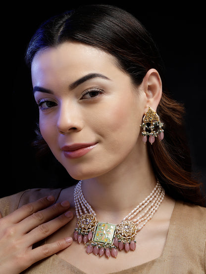 Kundan Earring with Pink Drops