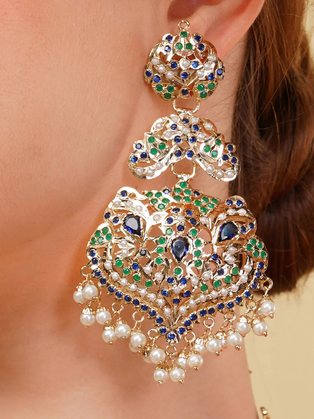 Blue and Green Peacock Inspired Colors in Jadau Design  Earring from Dugristyle Ruhaniyat By Dugran