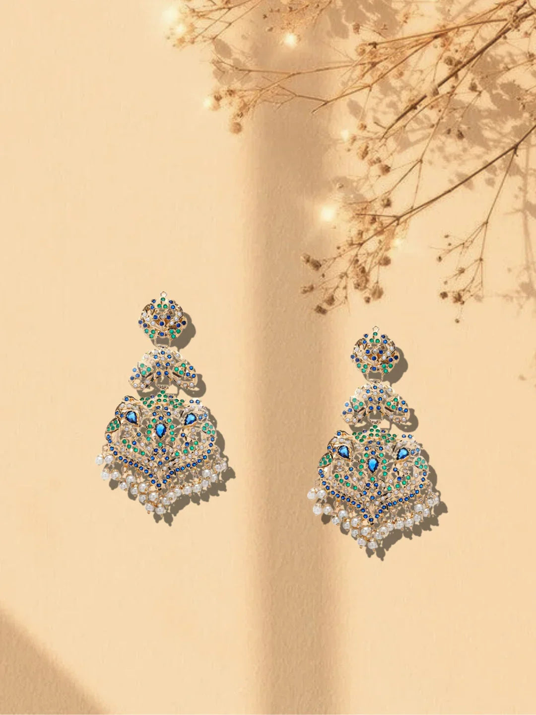 Blue and Green Peacock Inspired Colors in Jadau Design  Earring from Dugristyle Ruhaniyat By Dugran