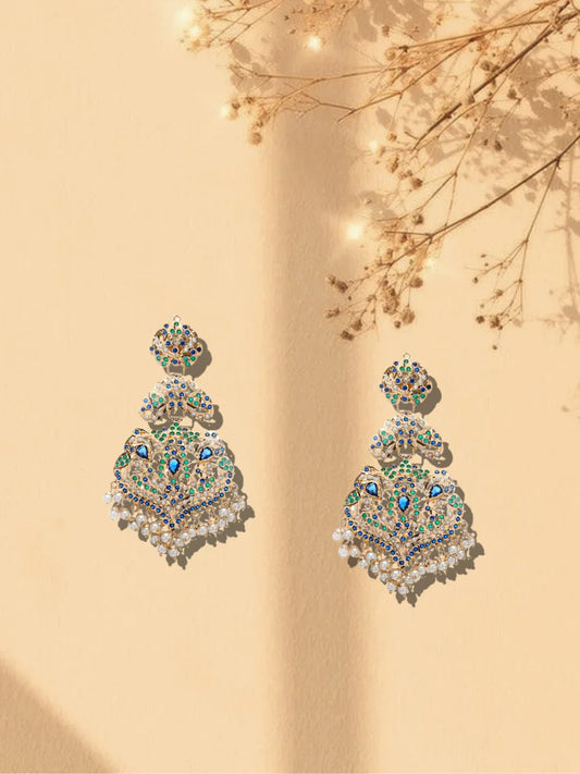 Blue and Green Peacock Inspired Colors in Jadau Design  Earring from Dugristyle Ruhaniyat By Dugran