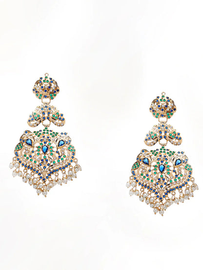 Blue and Green Peacock Inspired Colors in Jadau Design  Earring from Dugristyle Ruhaniyat By Dugran