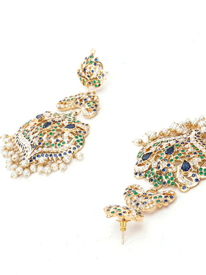 Blue and Green Peacock Inspired Colors in Jadau Design  Earring from Dugristyle Ruhaniyat By Dugran