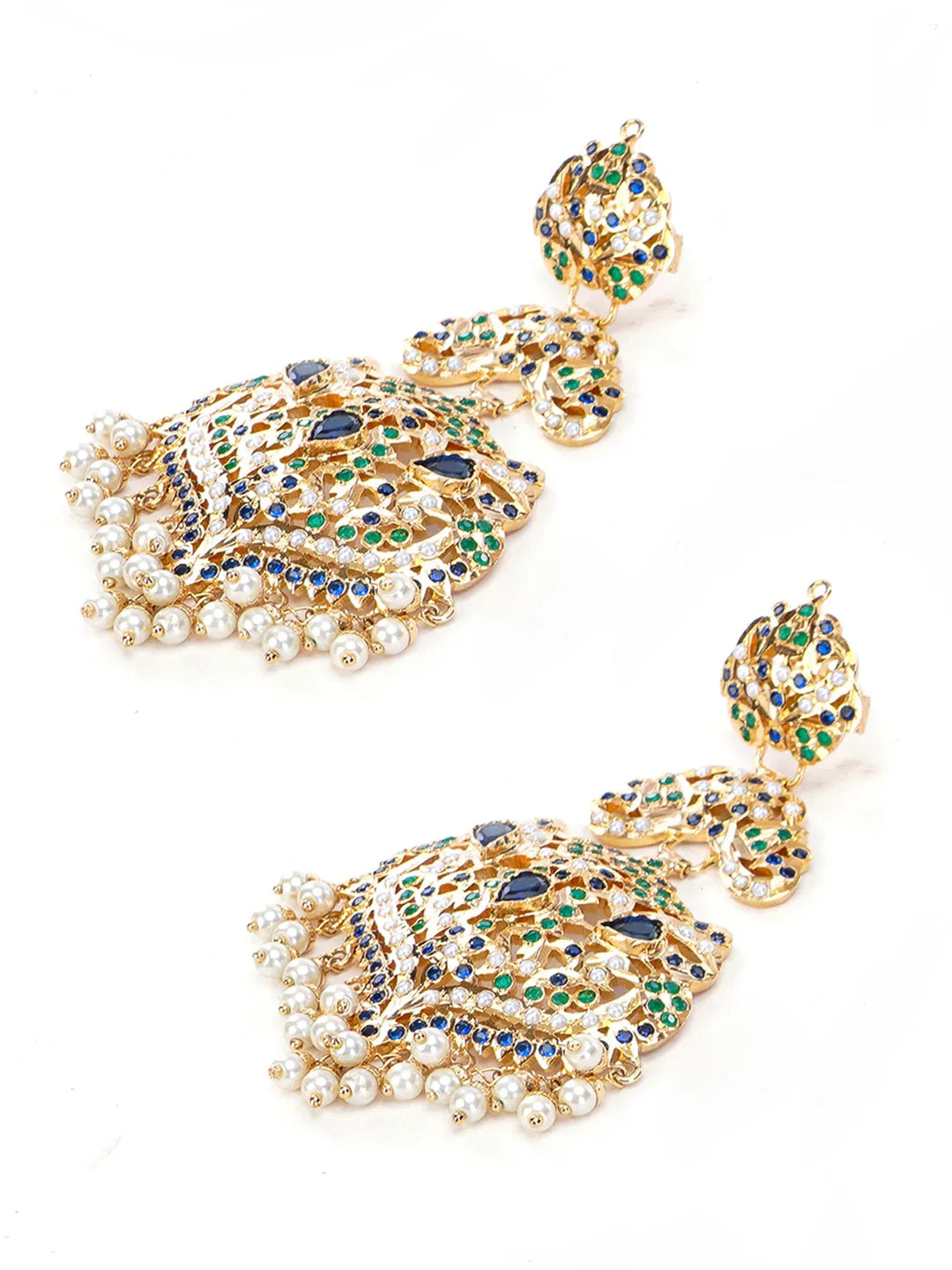 Blue and Green Peacock Inspired Colors in Jadau Design  Earring from Dugristyle Ruhaniyat By Dugran