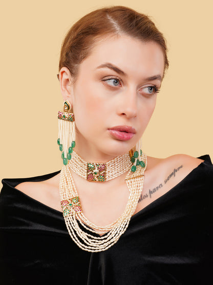 Jadau work earring with meenakari in drop shaped kundan tikra