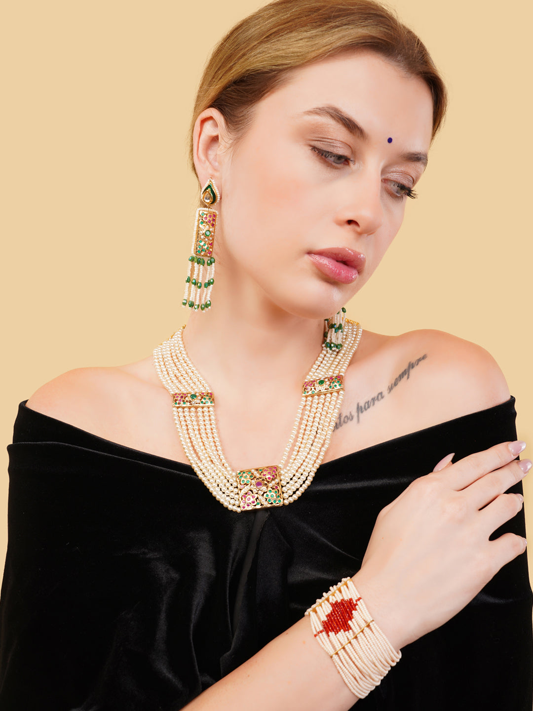 Jadau Earring with kundan drop shaped tikra and meenakari touch