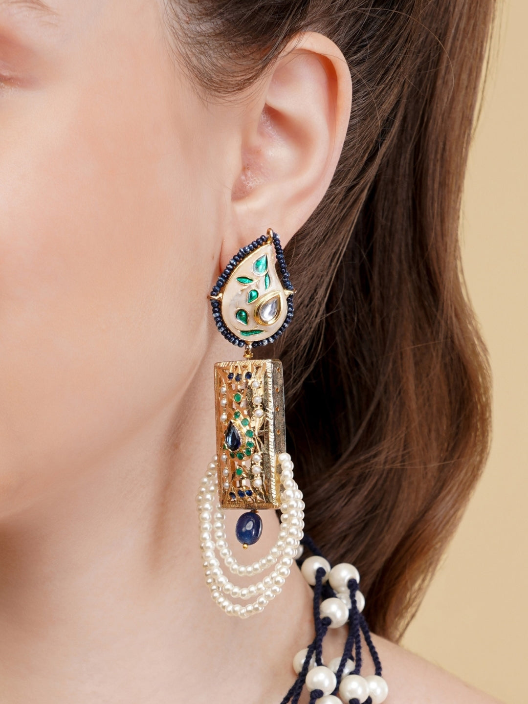 Peacock inspired Colors in jadau work earring with meenakari tikra