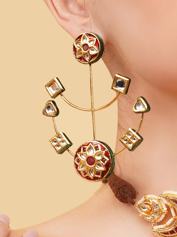 Surkh Drop Earrings Kundan Chandbali Drop Earrings