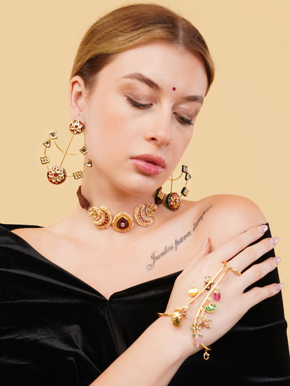 Red and Gold Kundan Earring with adjustable design options from Dugristyle Ruhaniyat By Dugran