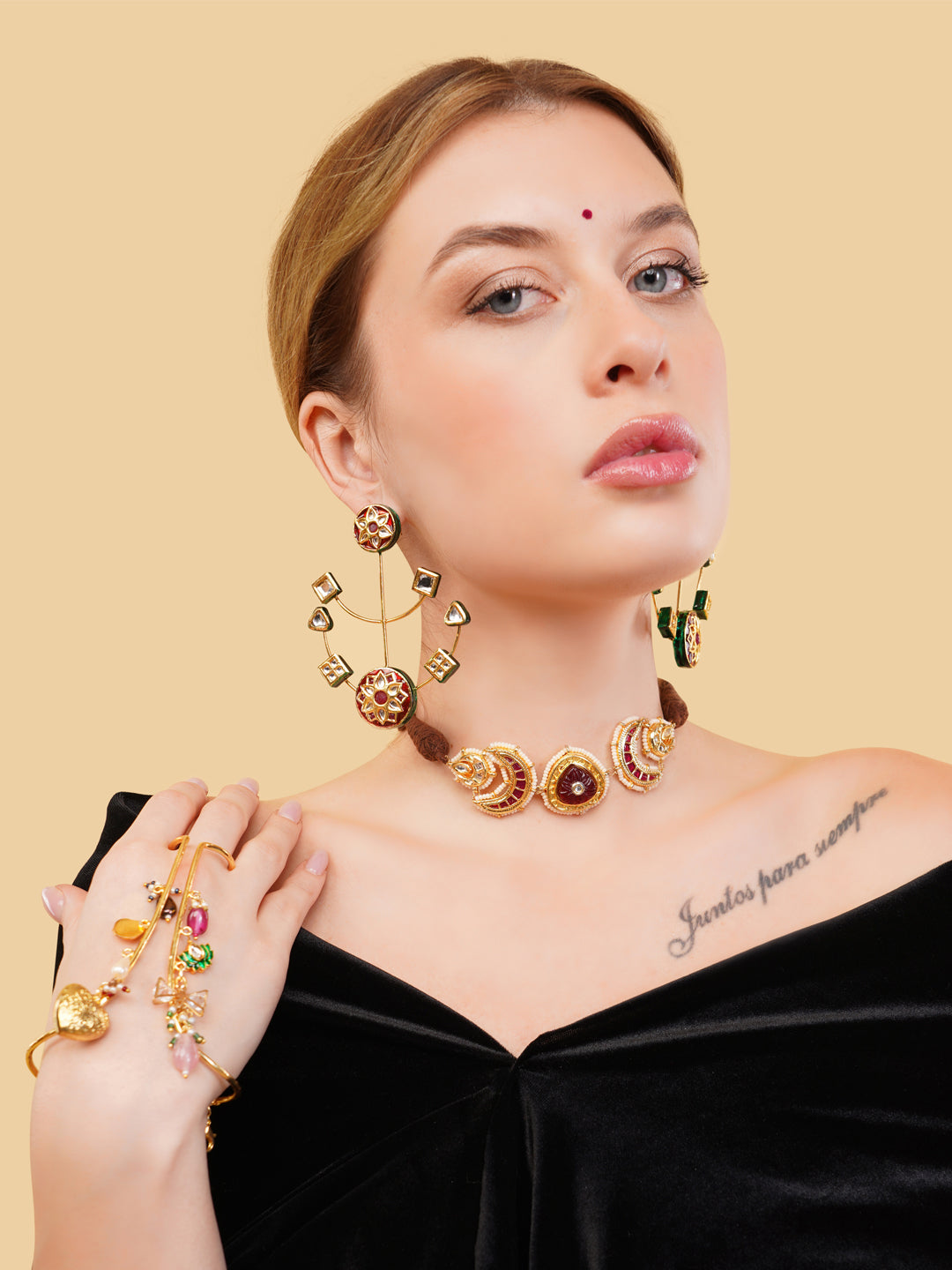 Red and Gold Kundan Earring with adjustable design options from Dugristyle Ruhaniyat By Dugran