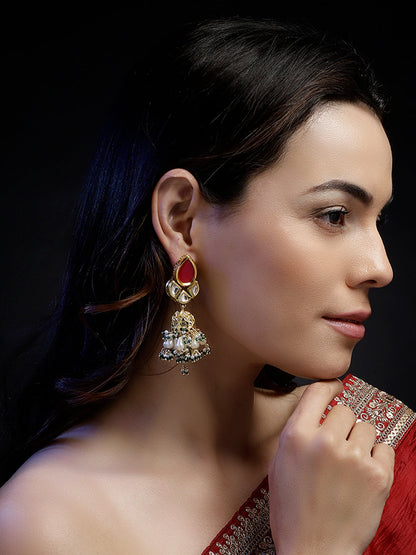 Red and Green AD and Kundan Earring from Dugristyle Ruhaniyat By Dugran