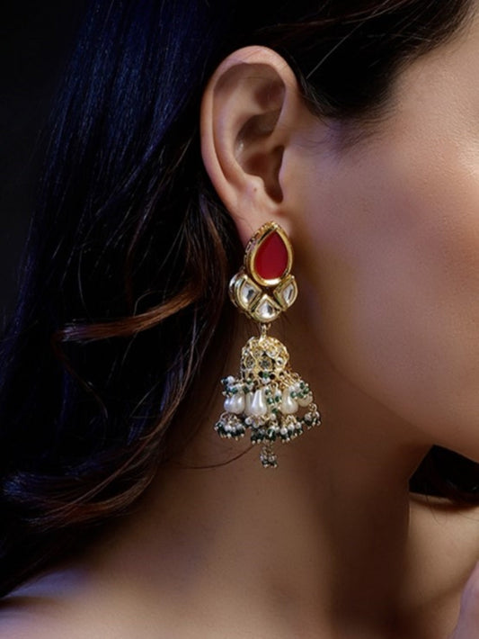 Red and Green AD and Kundan Earring from Dugristyle Ruhaniyat By Dugran