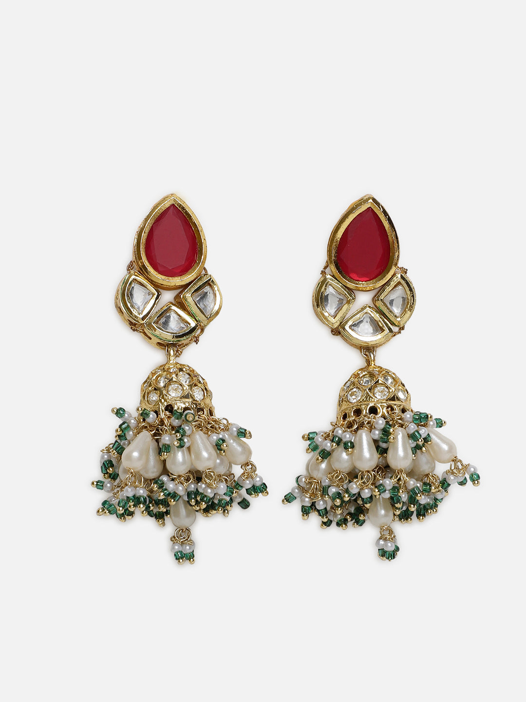 Red and Green AD and Kundan Earring from Dugristyle Ruhaniyat By Dugran