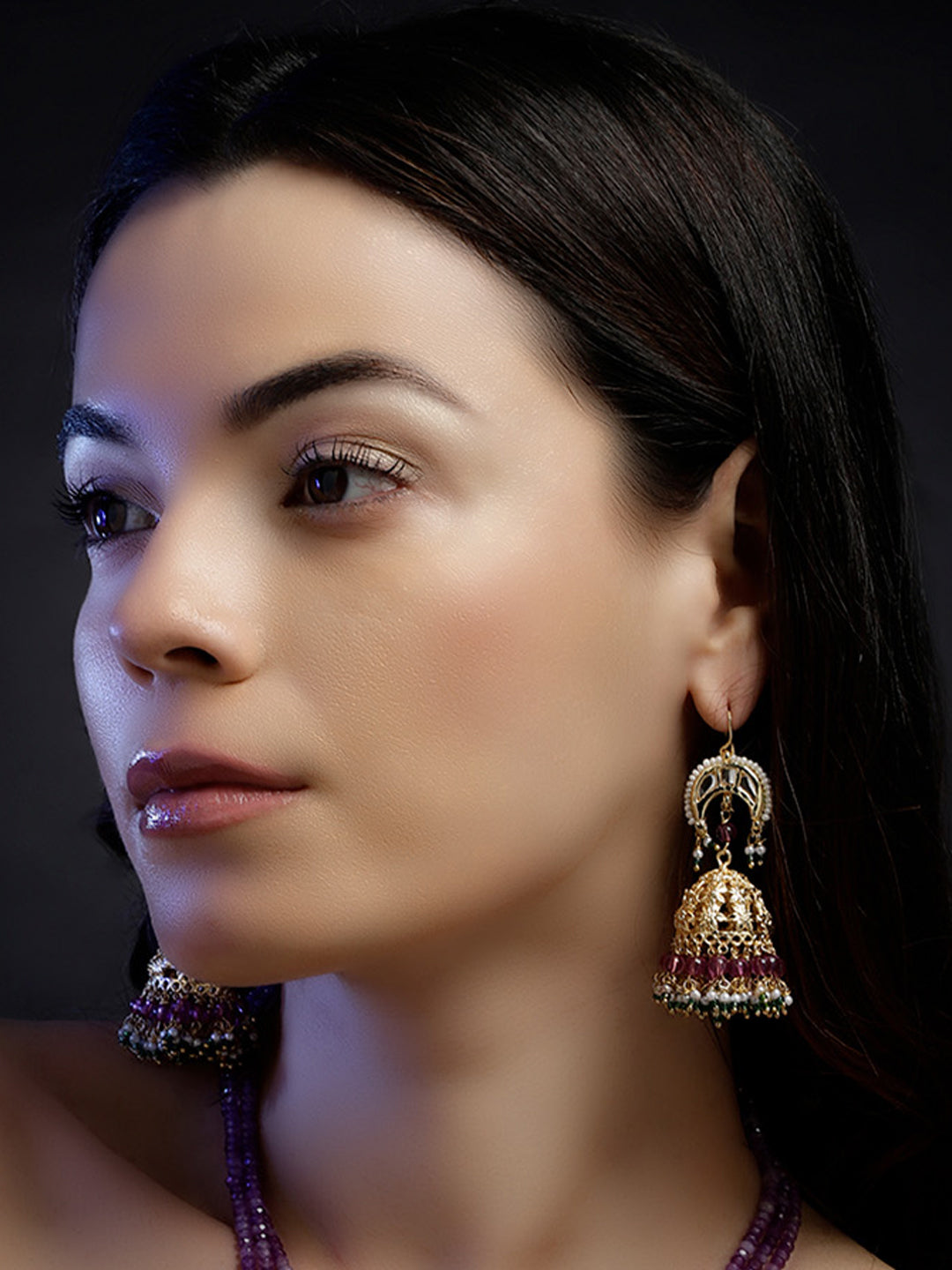 Pink and Green Pure Brass Jhumki from Dugristyle Ruhaniyat By Dugran