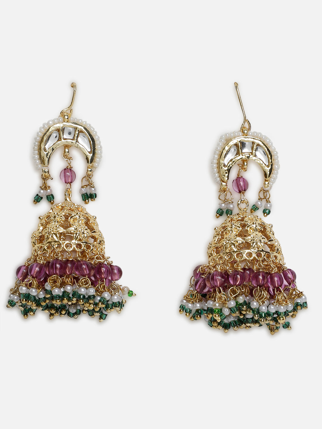 Pink and Green Pure Brass Jhumki from Dugristyle Ruhaniyat By Dugran