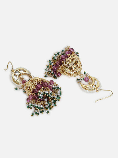 Pink and Green Pure Brass Jhumki from Dugristyle Ruhaniyat By Dugran