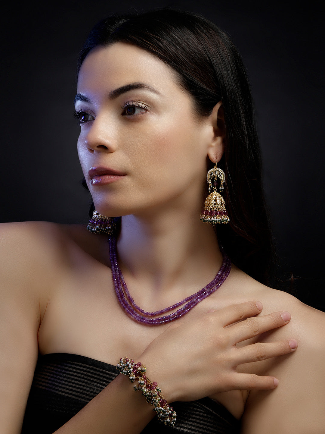 Pink and Green Pure Brass Jhumki from Dugristyle Ruhaniyat By Dugran