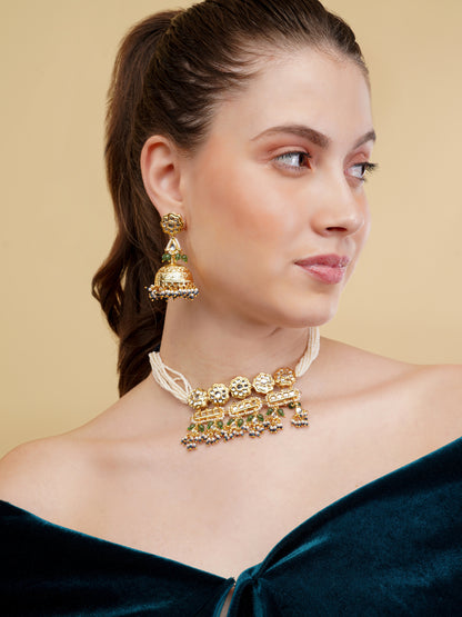 Kundan tikra with brass designer jhumki
