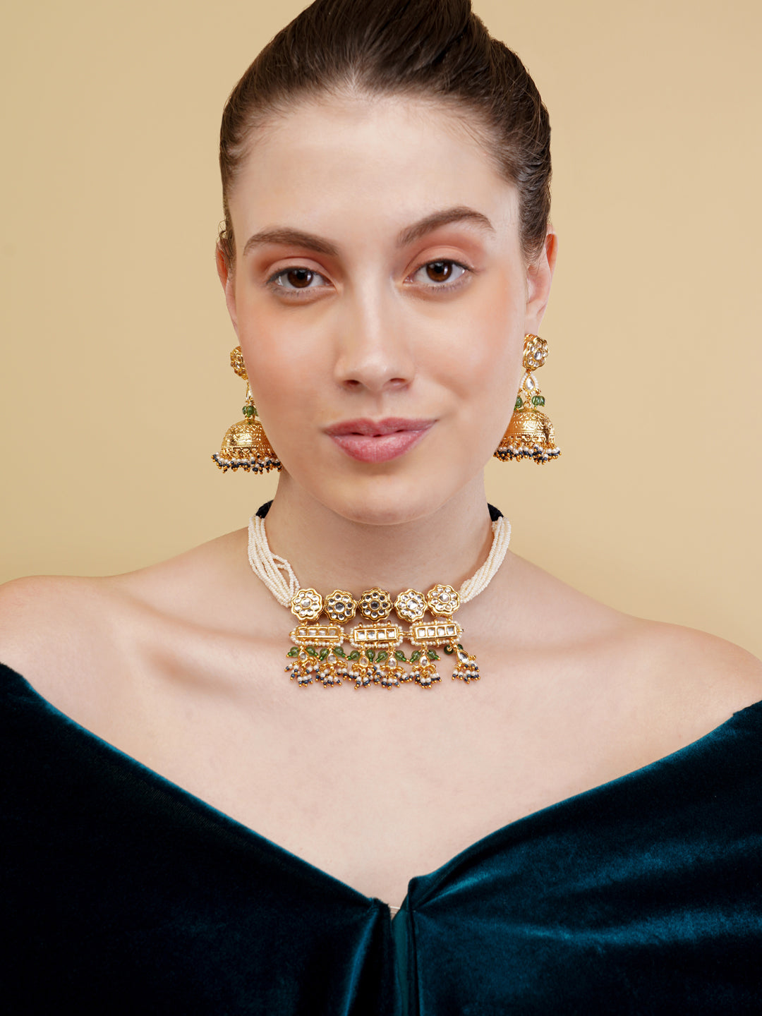 Kundan tikra with brass designer jhumki