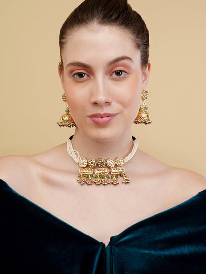 Kundan tikra with brass designer jhumki
