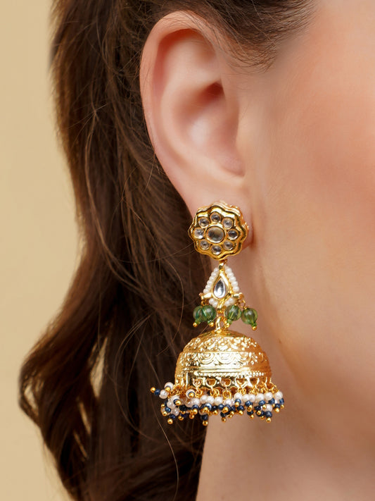 Kundan tikra with brass designer jhumki