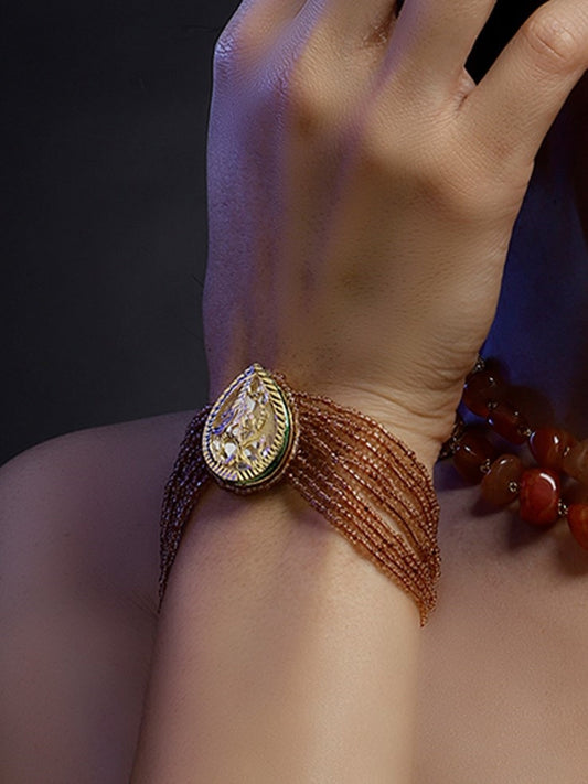 Brown and Gold Kundan Bracelets with Brown Drop from Dugristyle Ruhaniyat By Dugran