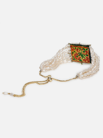 Peach and Green Meenakari bracelet with Pearl Layers from Dugristyle Ruhaniyat By Dugran