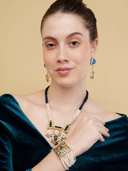 Peacock inspired Jadau bracelet with Pearl Layers