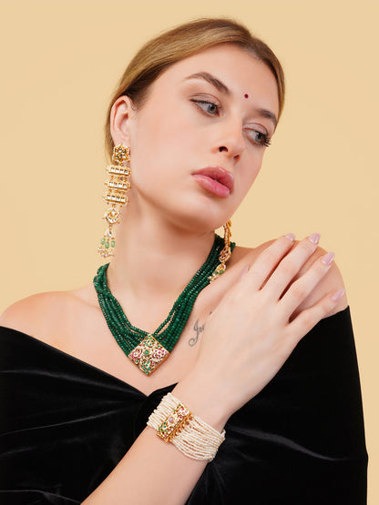 Red and Gold Jadau bracelet with Pearl Layers from Dugristyle Ruhaniyat By Dugran