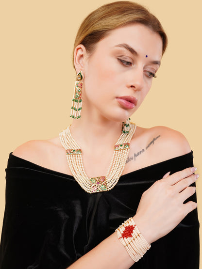Single Color moti Jadau bracelet with Pearl Layers
