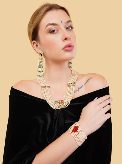 Gold and White Single Color moti Jadau bracelet with Pearl Layers from Dugristyle Ruhaniyat By Dugran