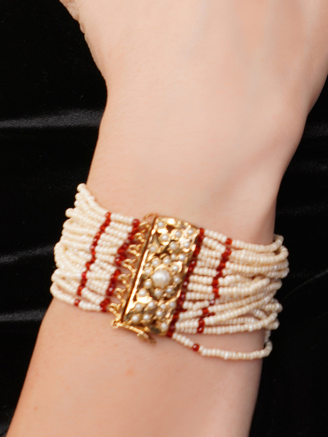 Jadau bracelet with Pearl Layers and Touch of Faux Ruby