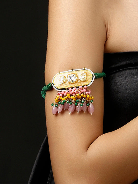 Green and Pink Meenakari Bajuband with adjustable Dori from Dugristyle Ruhaniyat By Dugran