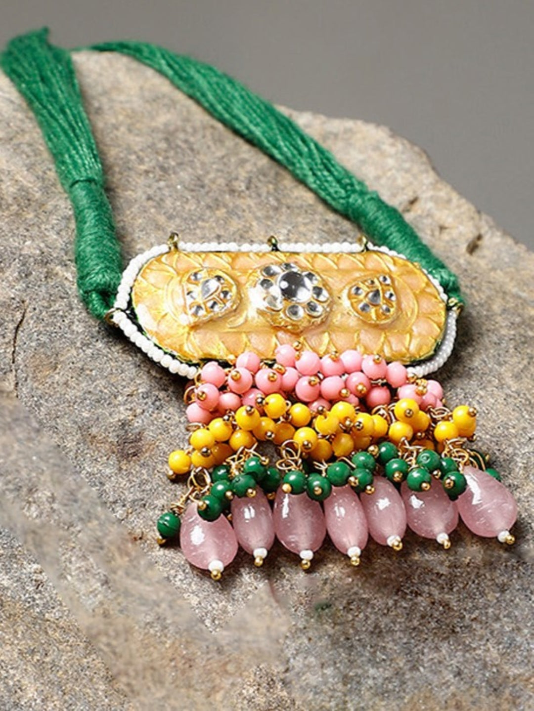 Green and Pink Meenakari Bajuband with adjustable Dori from Dugristyle Ruhaniyat By Dugran