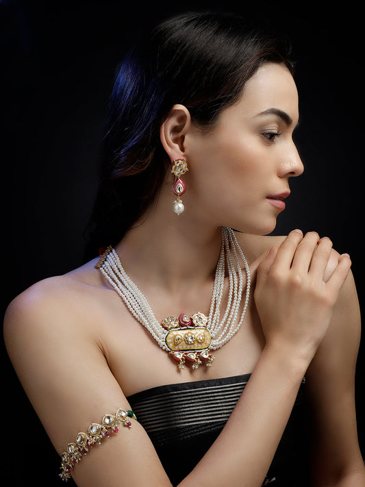 Green and Pink Kundan Bajuband with Adjustable Dori from Dugristyle Ruhaniyat By Dugran