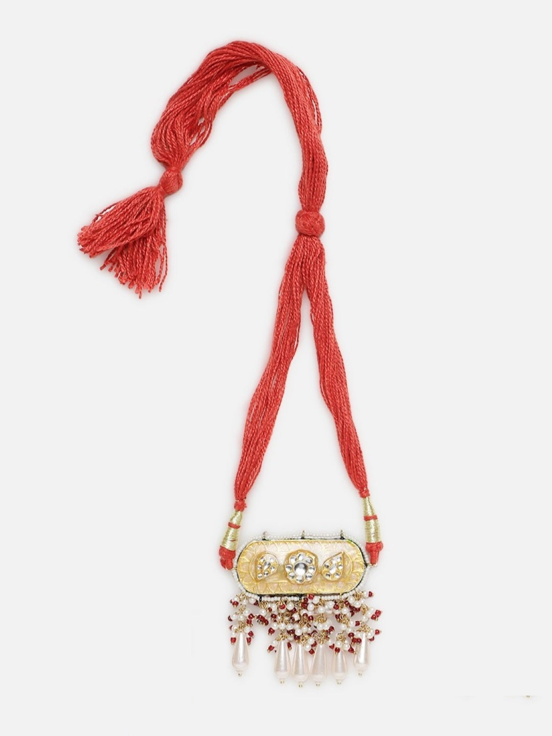 Red and Peach Meenakari Bajuband with adjustable Dori from Dugristyle Ruhaniyat By Dugran