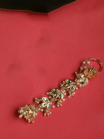 Kundan Hathphool with Ring and pearls chain