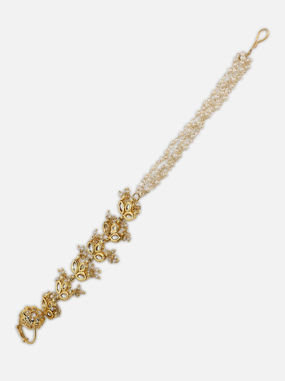 Kundan Hathphool with Ring and pearls chain