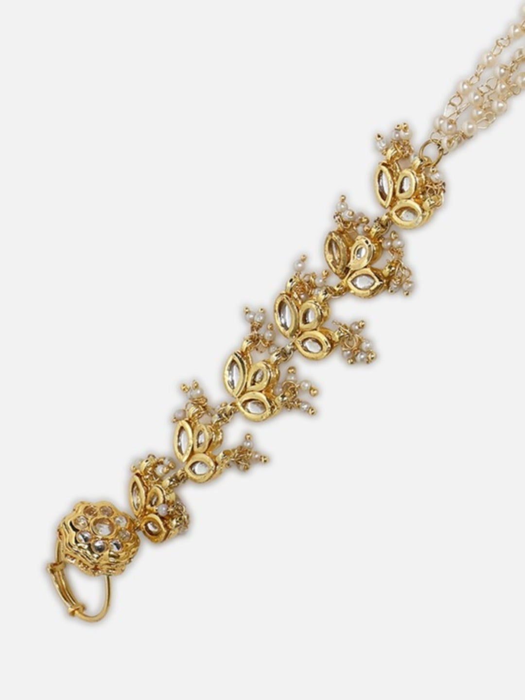 Kundan Hathphool with Ring and pearls chain