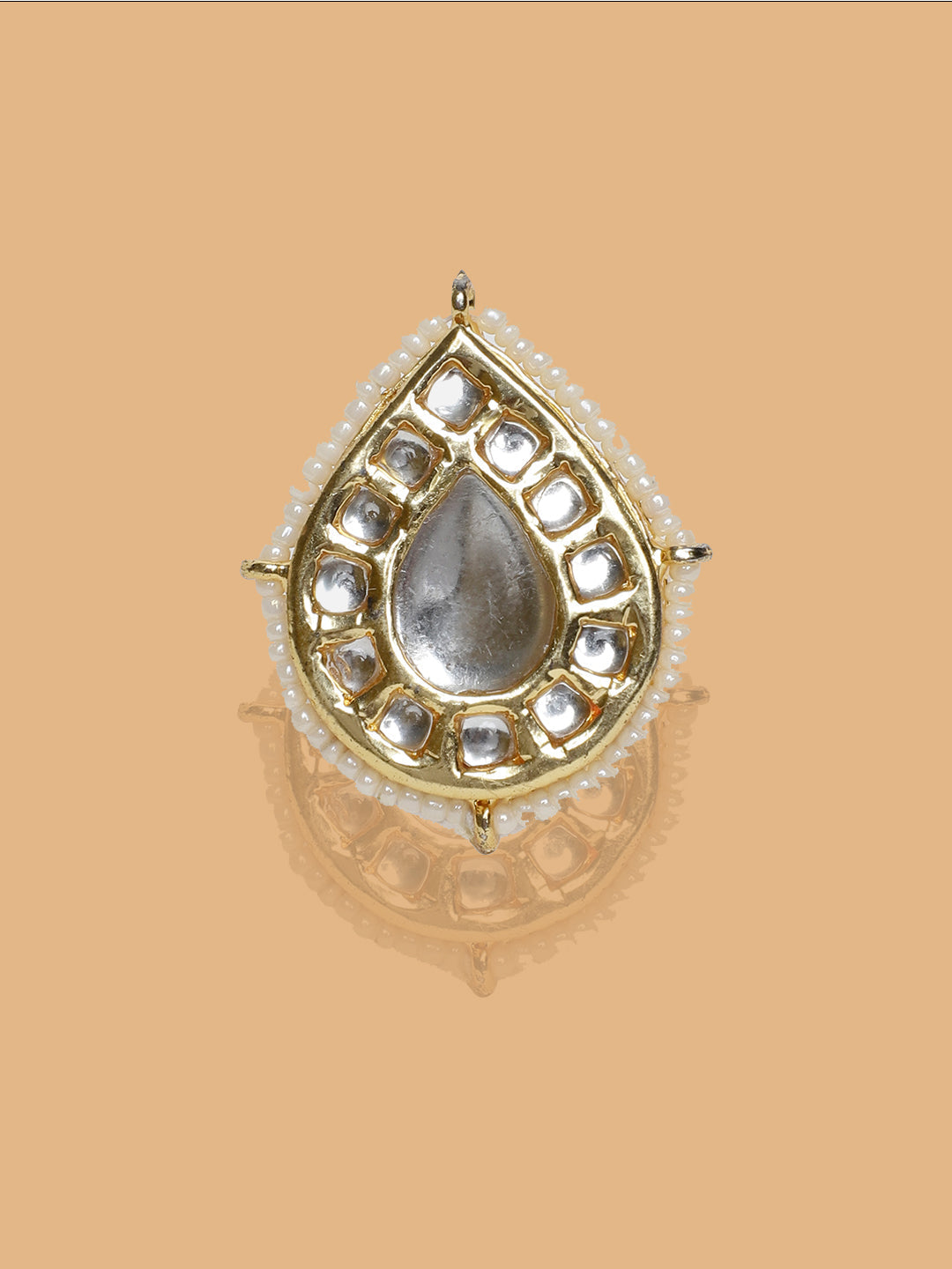 Gold and White Drop Shaped Kundan Rings from Dugristyle Ruhaniyat By Dugran