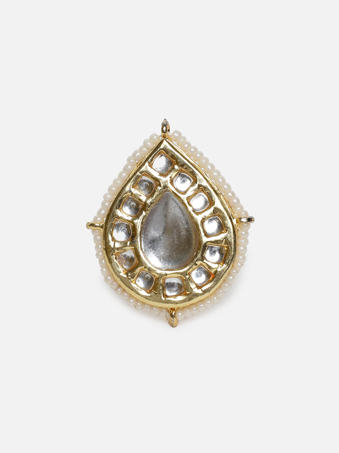 Gold and White Drop Shaped Kundan Rings from Dugristyle Ruhaniyat By Dugran