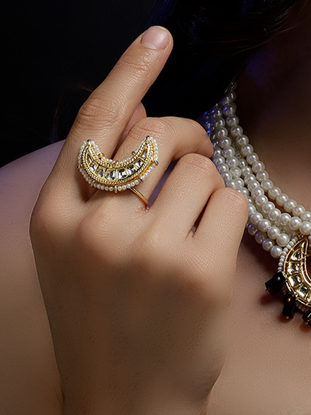 Chand Shaped Kundan Rings