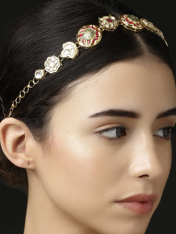 Roshni-e-Rang Hair Band Red Kundan Meenakari Mathapatti Head Band