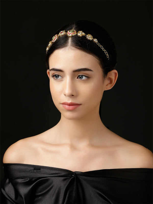 Roshni-e-Rang Hair Band Red Kundan Meenakari Mathapatti Head Band