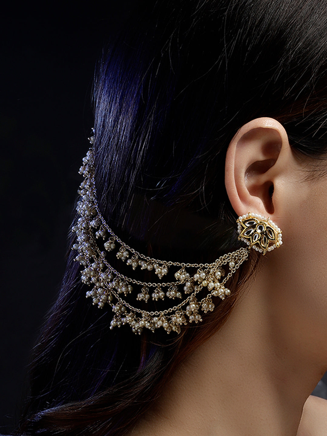 Kundan  Kanchain with Multilayer Pearl Strings